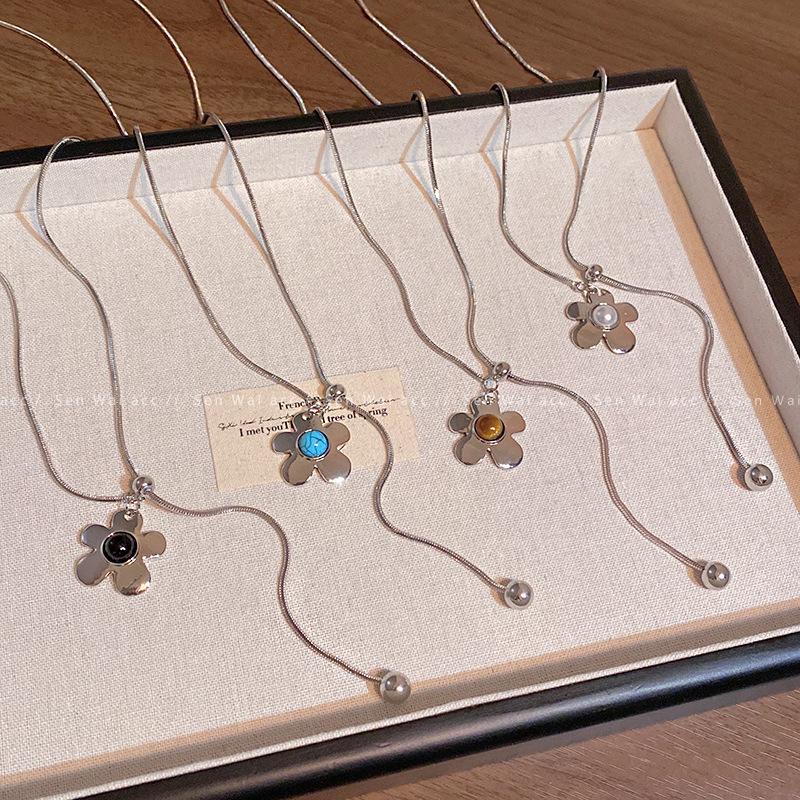 Ожерелье-пуловер из камня тигровый глаз с цветком любви, женская длинная цепочка для свитера, простое повседневное ретро сочетание