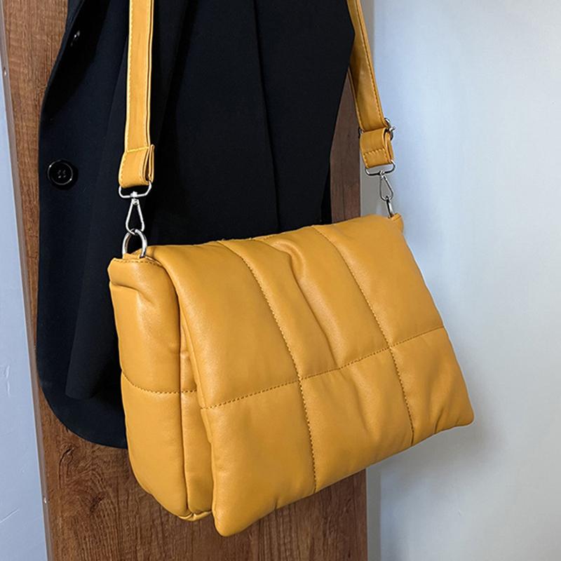 Yogodlns Осенне-зимняя пуховая сумка на плечо, женская сумка из искусственной кожи с клапаном, сумка через плечо, большая вместительная сумка-мессенджер из губки Bolsa