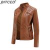 BITCED Женская повседневная кожаная куртка со стойкой воротником, приталенная верхняя одежда, весенне-осенняя однотонная кожаная куртка