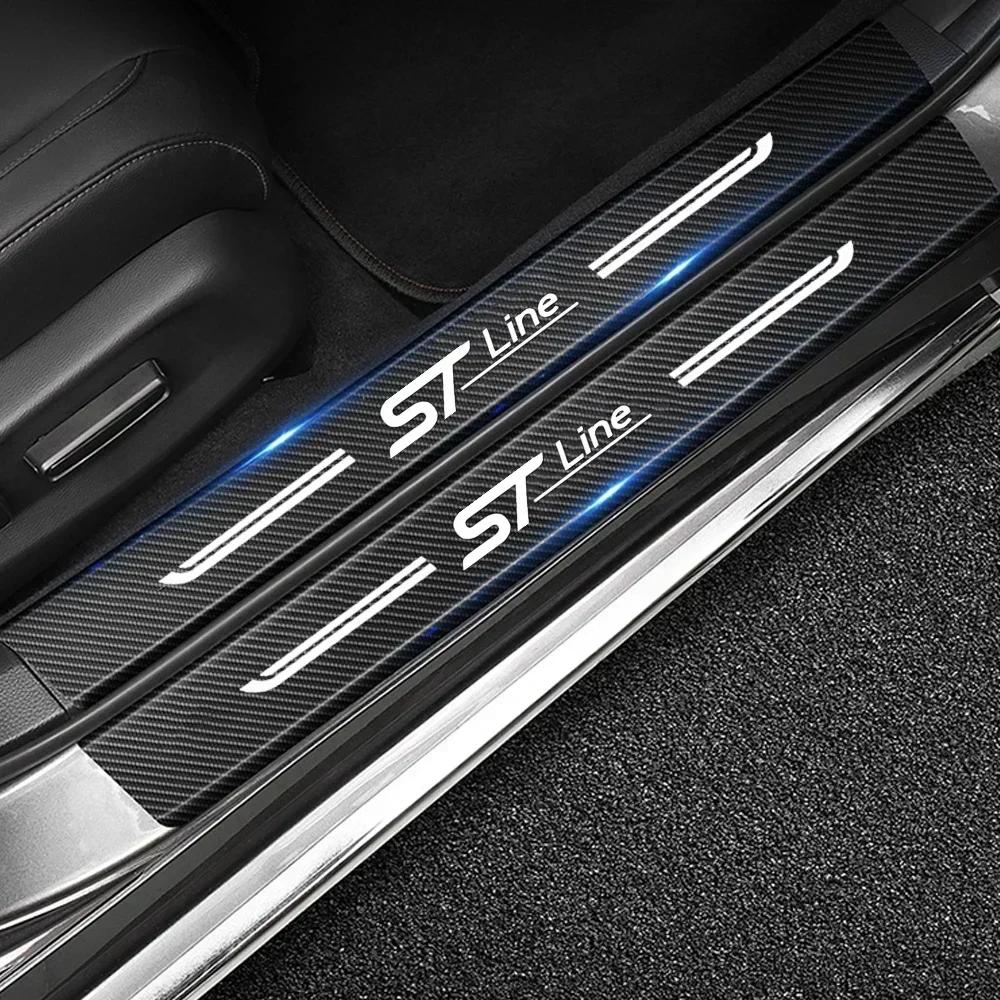 BAYS9 Carbon Fiber Car Door Sill Anti Kick Sticker Rear Bumper Trunk Scratch Guard Decals For Ford STline Logo Exterior Accessories