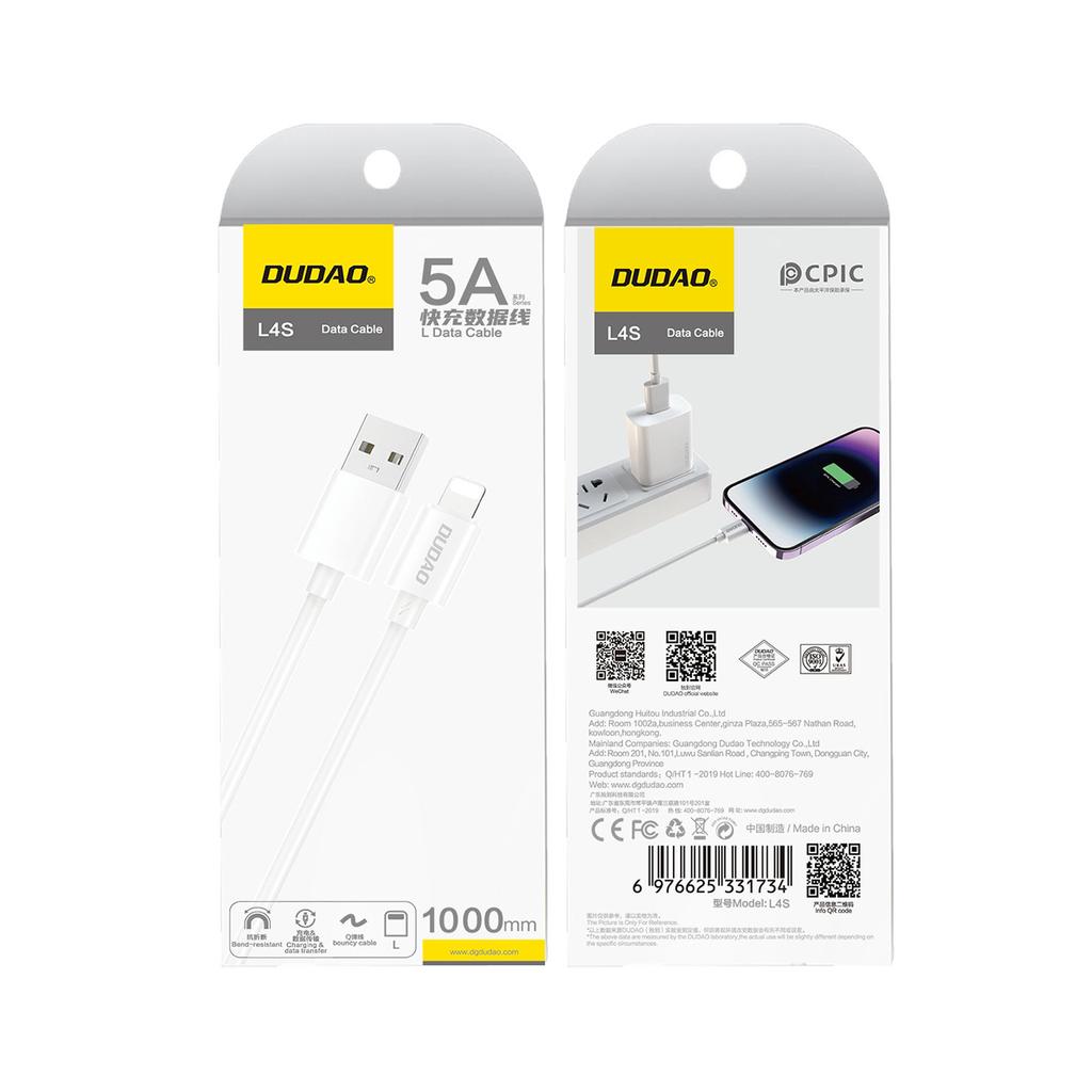 Dudao L4SL 1m Lightning USB-A Charging Cable - White, 2A Fast Charge