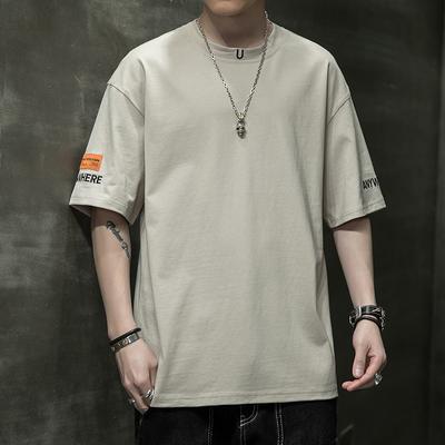 Летняя мужская футболка с короткими рукавами, повседневная базовая рубашка с круглым вырезом и половиной рукавов, модный брендовый топ, мужская футболка из чистого хлопка с вышивкой