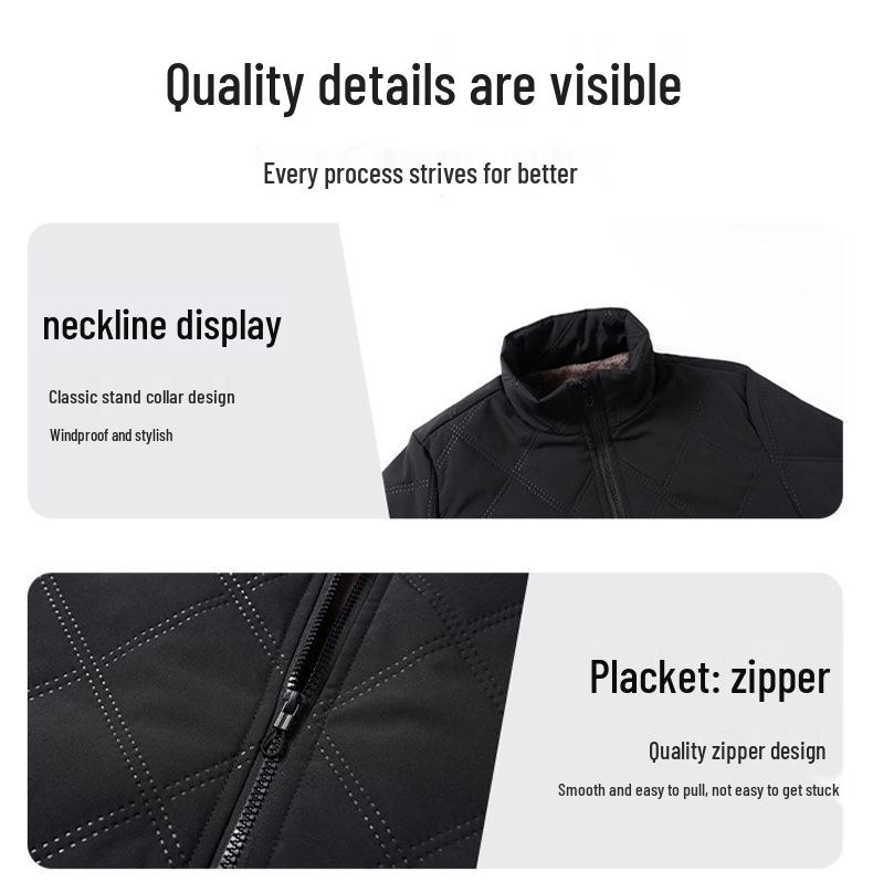 Мужское хлопковое пальто 2025 года для трансграничной торговли: Новая осенне-зимняя куртка со стойкой, на бархатной подкладке, с ромбовидной стежкой, теплая и ветрозащитная
