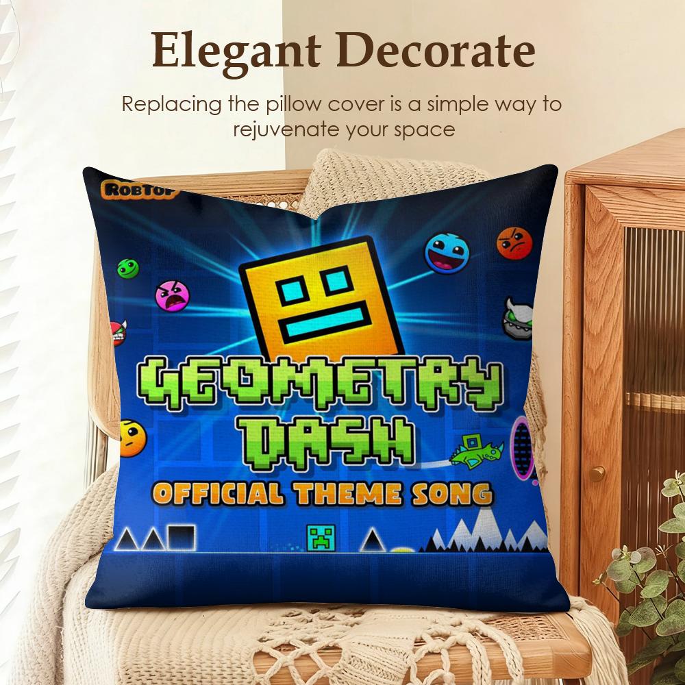 Чехол на подушку Geometry Dash Видео Натуральный лен Органическая ткань Двусторонняя печать Диван Домашний декор Подарок Наволочка