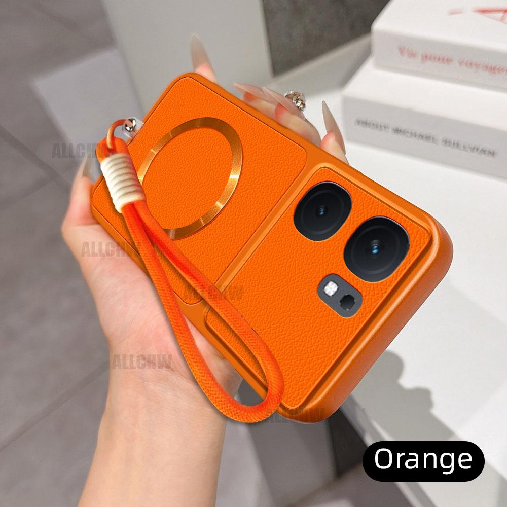 Для Vivo IQO Neo9 5G Для Magsafe Чехол с беспроводной зарядкой Для Vivo IQO Neo9 5G С ремешком Чехол из ПУ овечьей кожи