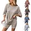 Women 2-Piece Pajamas Set Crew Neck Half Sleeve Top Shorts Set Outfits Loungewear Pjs Sets