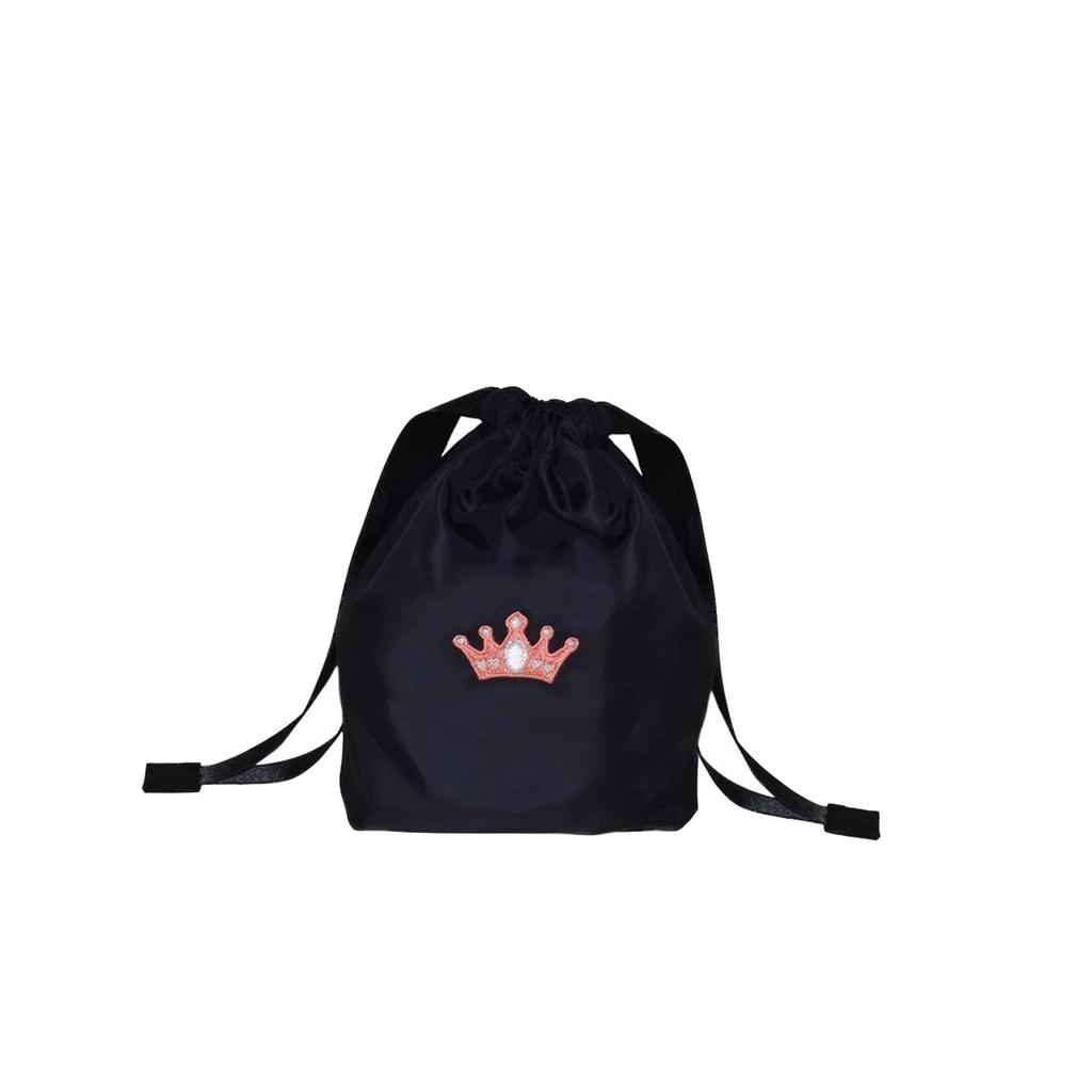 Angel Smile Royal School Гросгрейн Портативные тапочки LL Вышитая тиарой темно-синяя сумка на кулиске RSSL2022003 LL (Ювелирный черный) & (Маленький) 2 шт