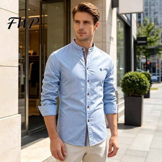 Durable Everyday Cultural Shirt Men Oktoberfest Shirt, Slim Fit Band Collar Traditional Costume Soft Comfortable Festival Wear Long Sleeve for