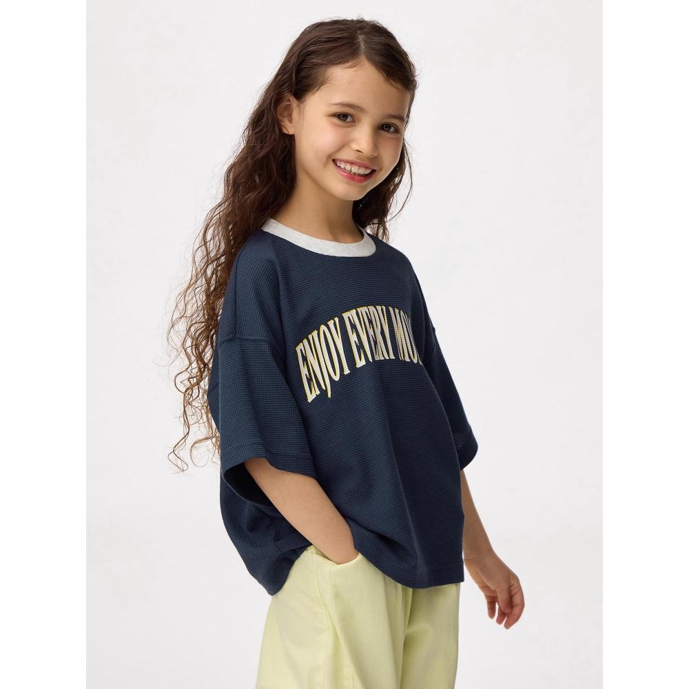 GU by Uniqlo Детская футболка унисекс Dry Waffle Boxy с рукавом 5 минут 