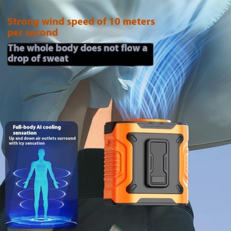 Портативный вентилятор на пояс с hands-free, с перезаряжаемой батареей и встроенным светодиодным фонариком для активного отдыха на улице
