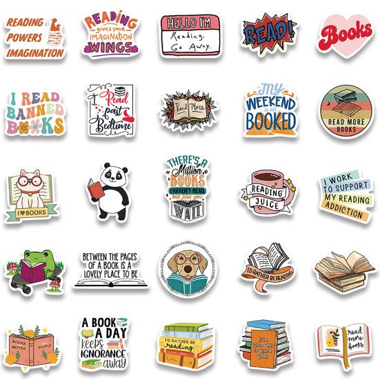 50 шт., наклейки для любителей чтения, богатые различные узоры, без остатков, солнцезащитные, клейкие, невыцветающие, водонепроницаемые, книжные наклейки