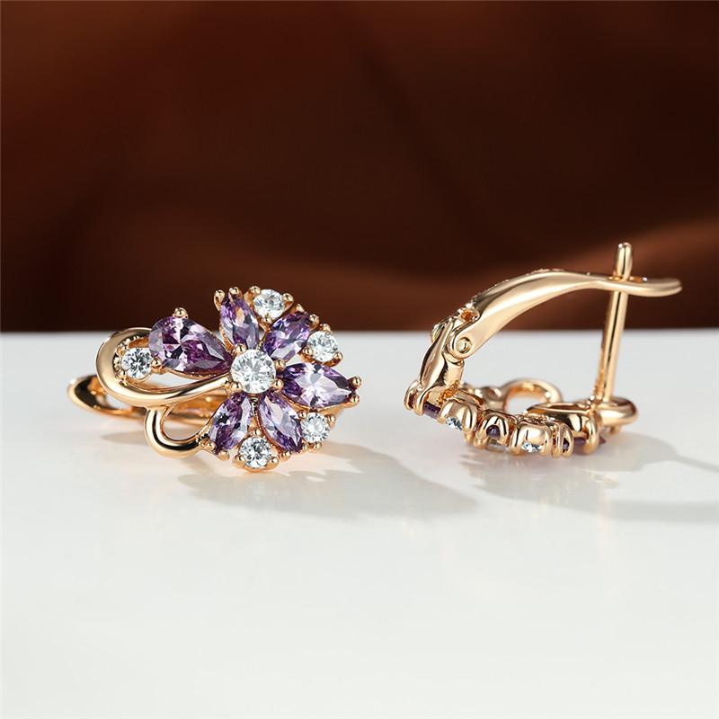 1 пара, серьги-клипсы в виде капли воды, синие, розовые, фиолетовые, цвета морской волны, с лепестками цветка, в цветочном стиле