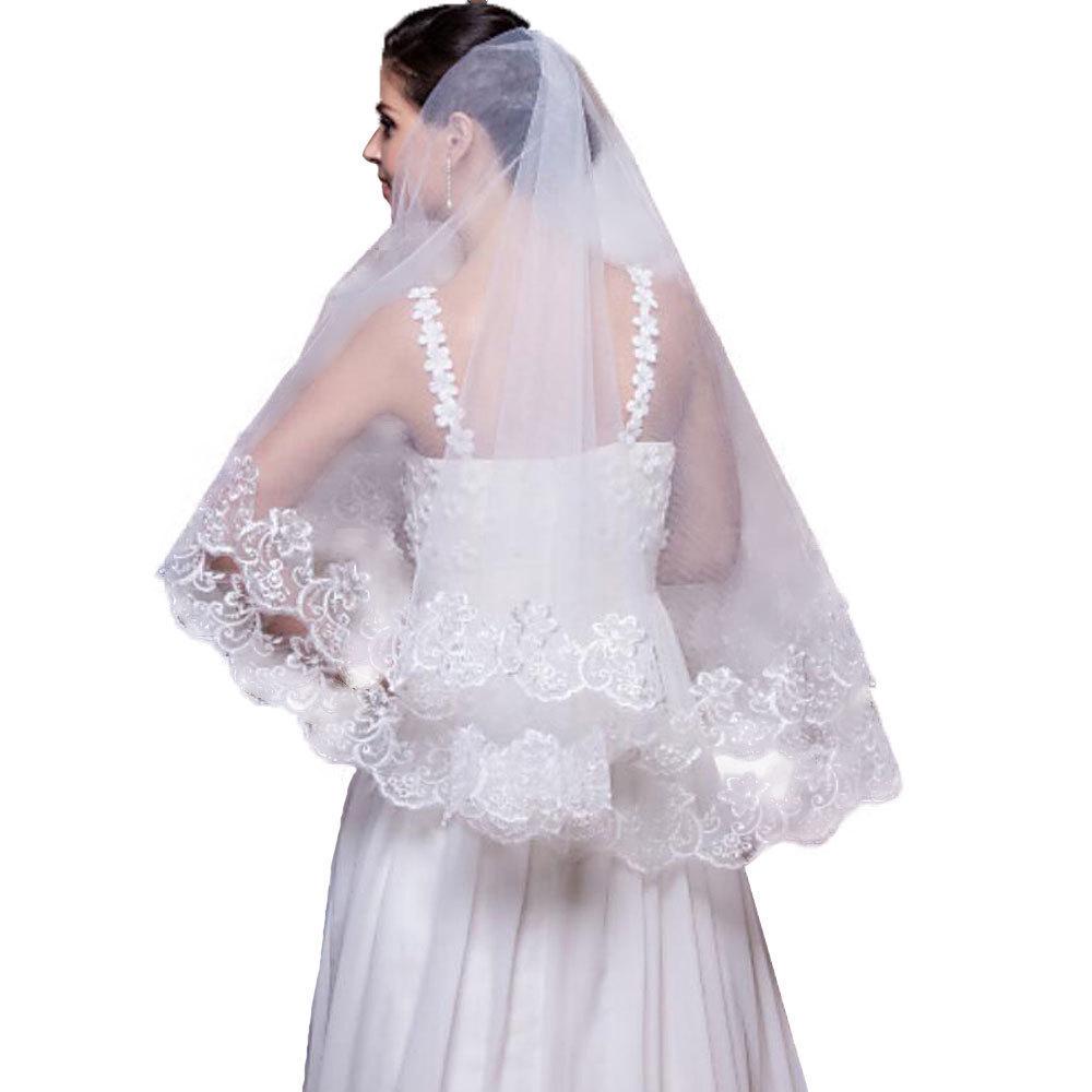 Wedding Accessories Short Wedding Veil White Ivory One Layer Bridal Veil Appliques Lace Edge