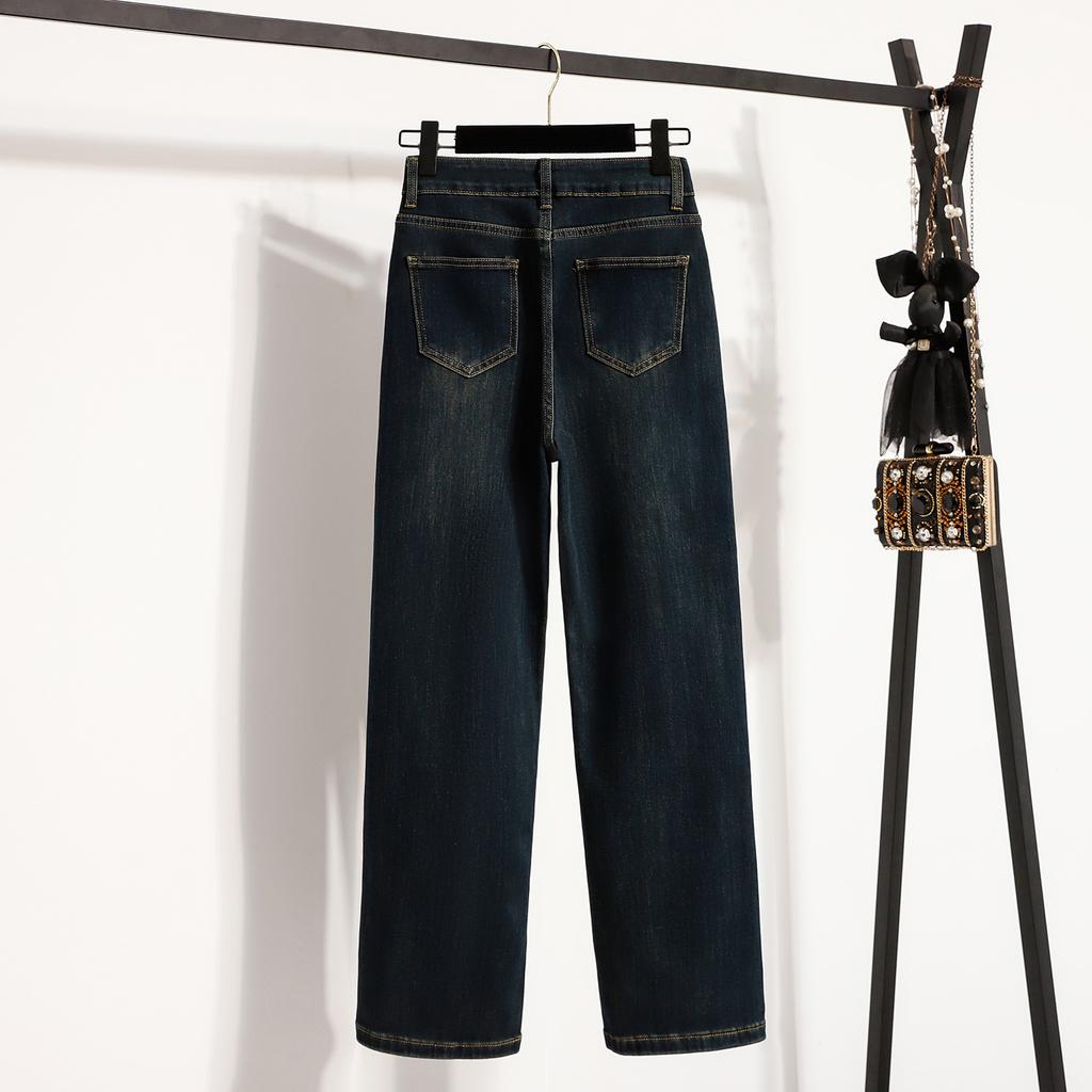 Dimanaf 2025 Большой размер Осень Женские Джинсы Брюки Деним Эластичные Базовые С высокой талией Оверсайз Модные Брюки 5XL