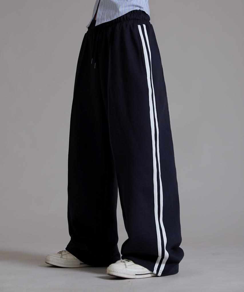 LIKE THE MOST Training Pinstripe Track Wide Pants_Navy