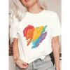 Oversize Women's Short-Sleeve T-Shirt with Rainbow Brushstroke Heart Print