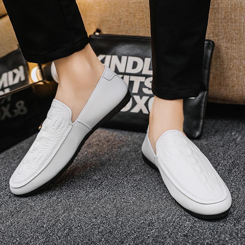 Модные мужские мокасины для вождения, удобные туфли-лоферы без застежек, мужская повседневная обувь, кожаные мокасины с крокодиловым узором, туфли на плоской подошве для мужчин