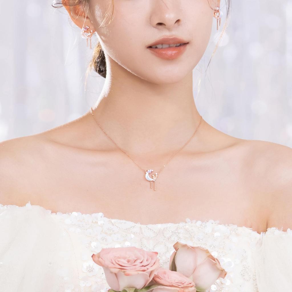 Necklace Cat Motif Stone Luxury Zirconia Pink Gold Finish 925 Silver Metal Allergy Friendly Day Popular "Silver Thunder" Women's Birthstone/Natural