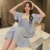 Women's Summer Plaid Nightdress, Loose Fit, Plus Size, Short-Sleeved, Korean Style Pajamas