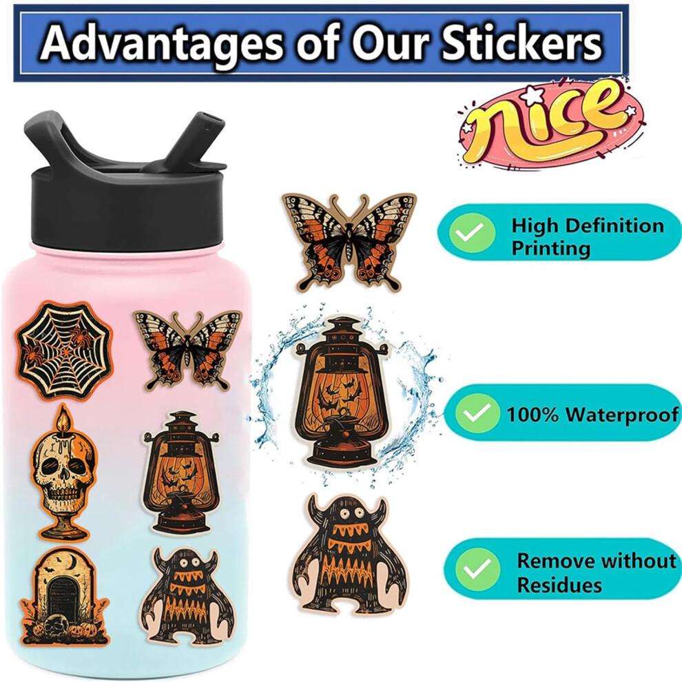 50pcs Retro Gothic Halloween Stickers - Horrible Pumpkin & Skull Theme Vinyl Waterproof Decals for Kids Youth & Adults Holiday Party Favors & Gifts
