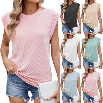 Женская мода однотонный круглый вырез свободный короткий рукав пуловер футболка топ