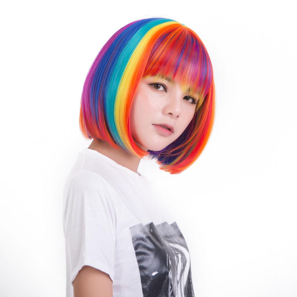 Cosplay Short Rainbow Wig For Festival