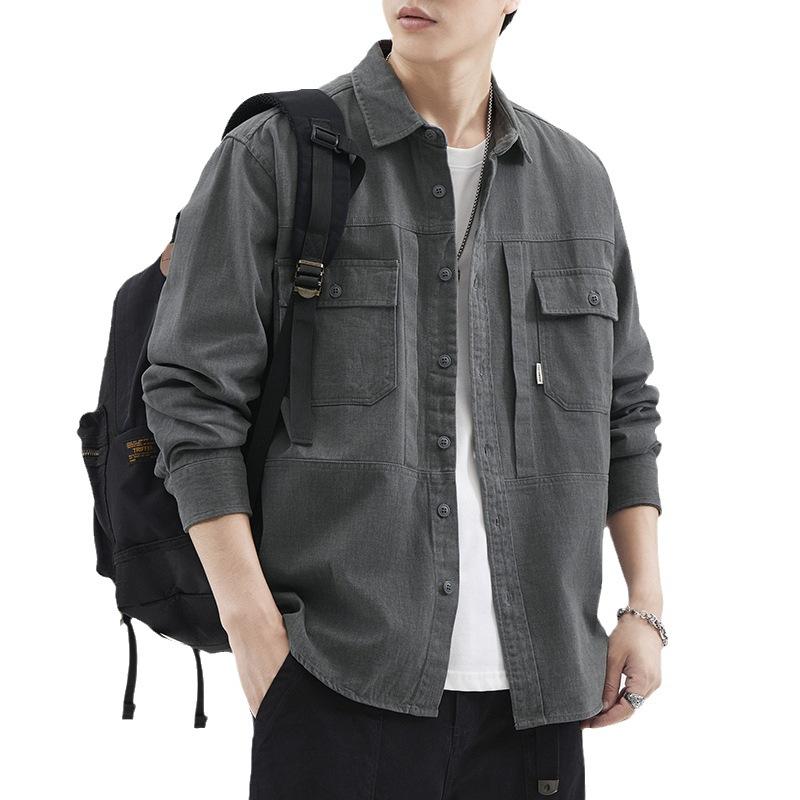 Японская серая рубашка Tooling, мужская, модная, с фирменным принтом, свободная, большого размера, повседневная, рубашка Ruffian, куртка, топ, модная