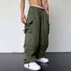 Quick-drying Overalls Men's Summer American  Solid Color Cargo Pants High-waist Wide-leg Casual Drawstring Sports Pants