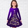 Girl Casual Star Christmas Tree Print Round Neck Long Sleeve Dress Kid Princess Dress