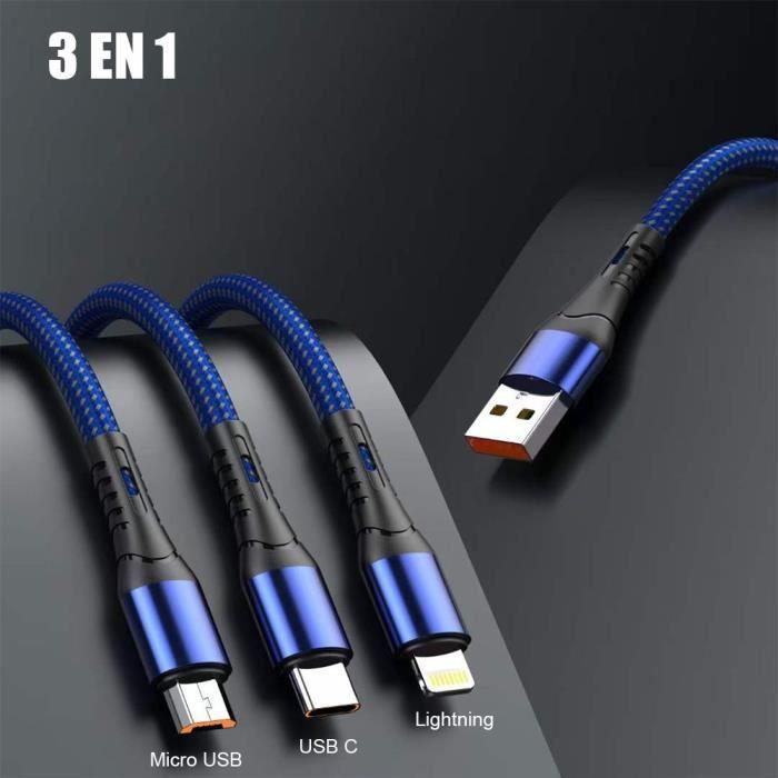 3-in-1 Multifunction USB Cable for Samsung Galaxy A54 A14 4G-5G A34 M13, M23 5G, USB-C Micro-USB Cable Blue