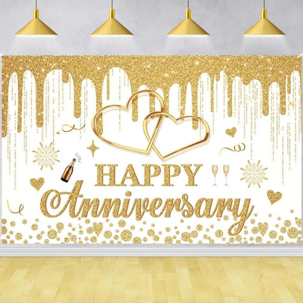 Фон для вечеринки в честь годовщины 180*110 см, украшение из золотого и белого баннера, золотые капельные блестки, хрустальные принадлежности для фотосъемки