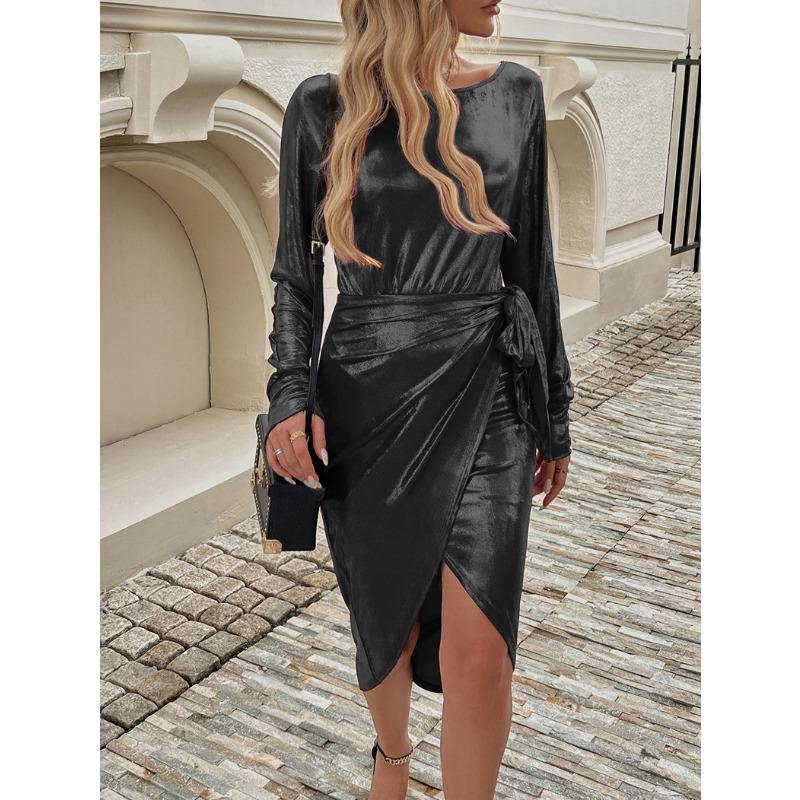 Женское платье со шнуровкой на талии, с длинными рукавами, вечернее