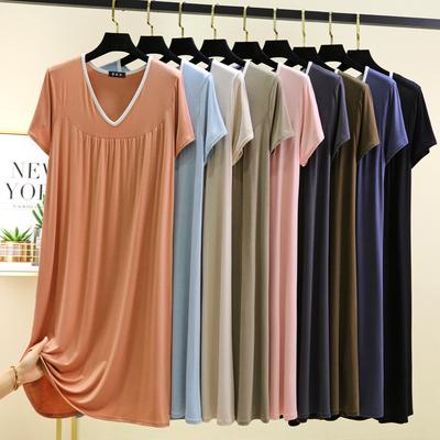 Плюс размер M до 6XL Модал V-образный вырез ночная рубашка летняя женская свободная домашняя одежда платье однотонный повседневный длинный ночная рубашка комфорт домашняя одежда