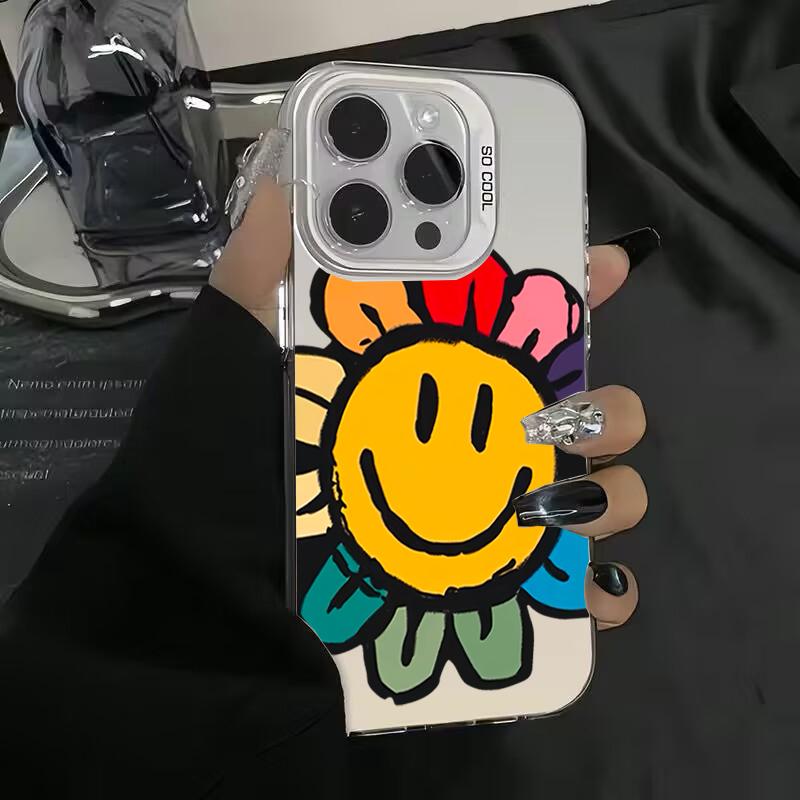 Cute Smile Sunflower Electroplate IMD Phone Case For Mi 14 13 12 12T 13T Pro 11 Lite Poco F5 X5 X6 M6 Pro Back Cover