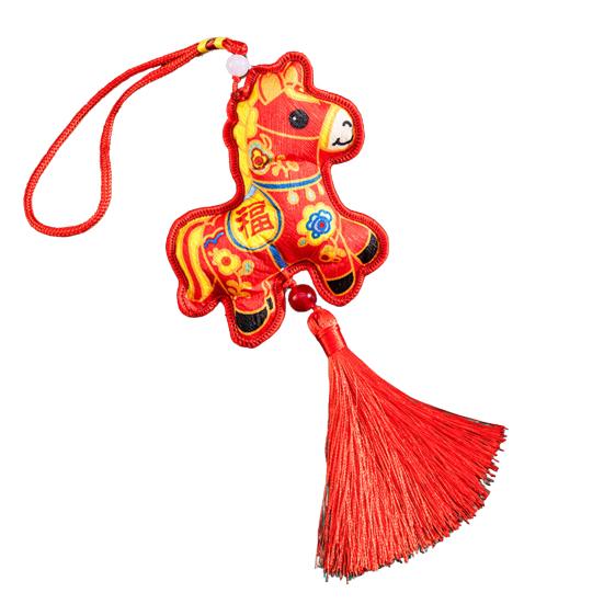 2026 Chinese New Year Horse Lucky Hanging Pendant Zodiac Animal Feng Shui Charm with Tassel/Bell for Spring Festival Wedding Party Car Tree Decor