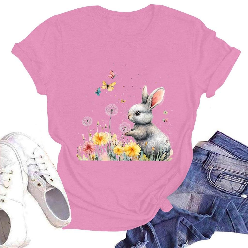 Women's Casual Round Neck Short Sleeve Pullover Printed T-Shirt Top