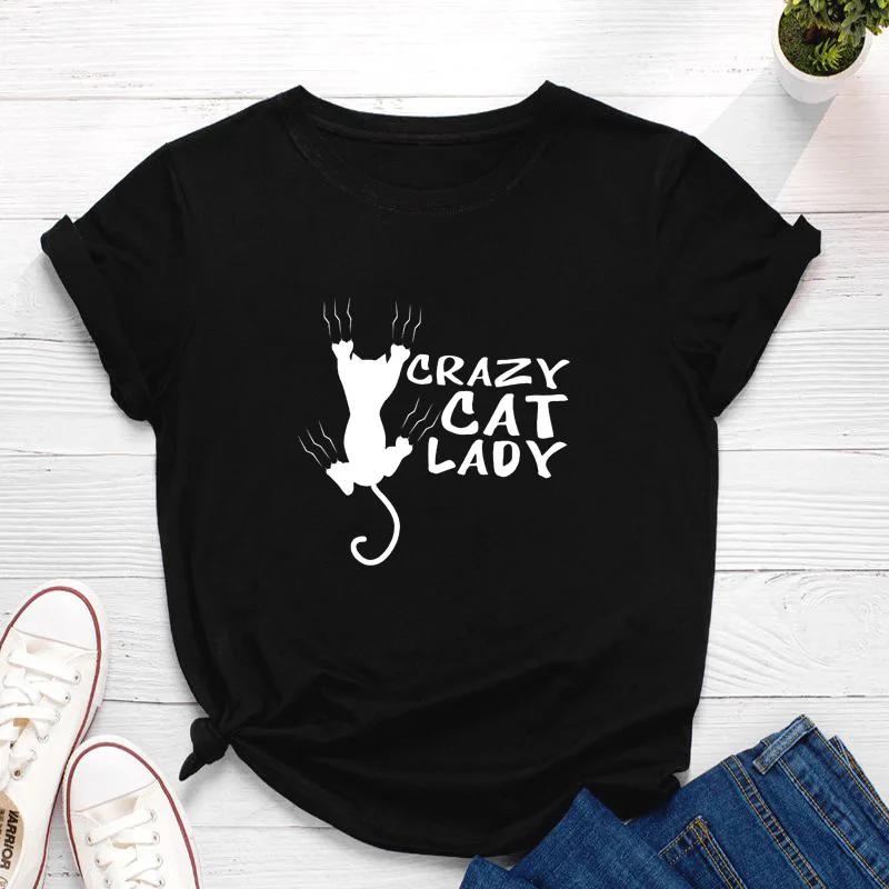 Crazy Cat Lady Print Women T Shirt Short Sleeve O Neck Loose Women Tshirt Ladies Tee Shirt Tops Clothes Camisetas Mujer