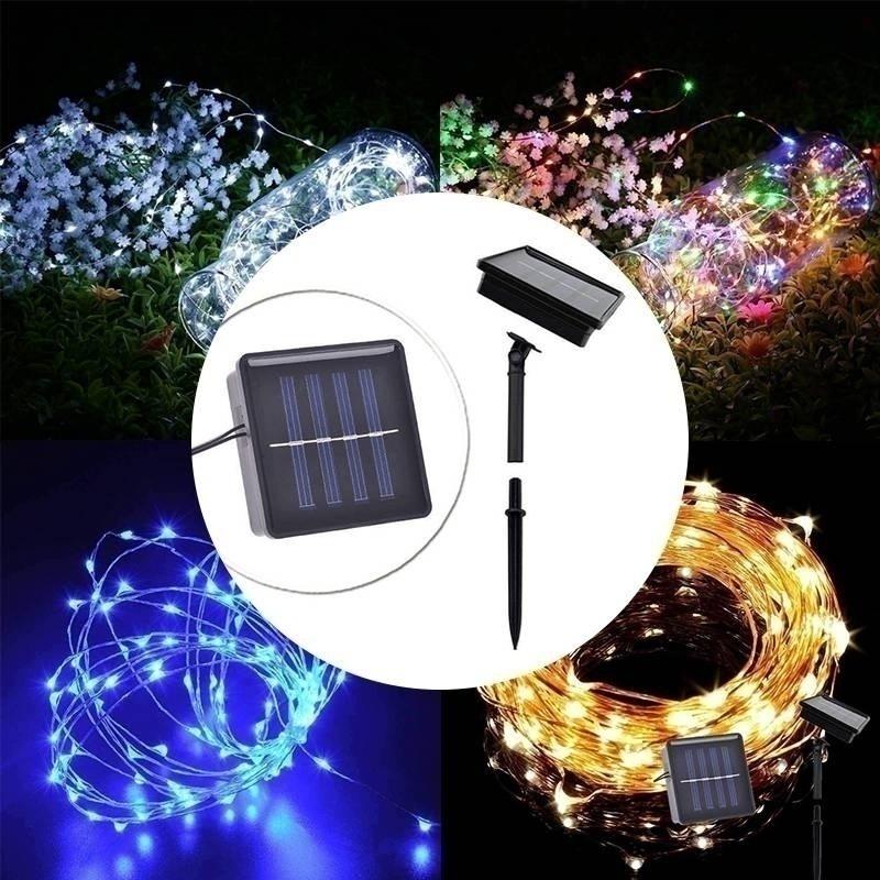 10/20M 100/200LEDs Солнечные гирлянды 8 режимов Солнечная энергия Медная проволока Сказочные огни Декоративная лига