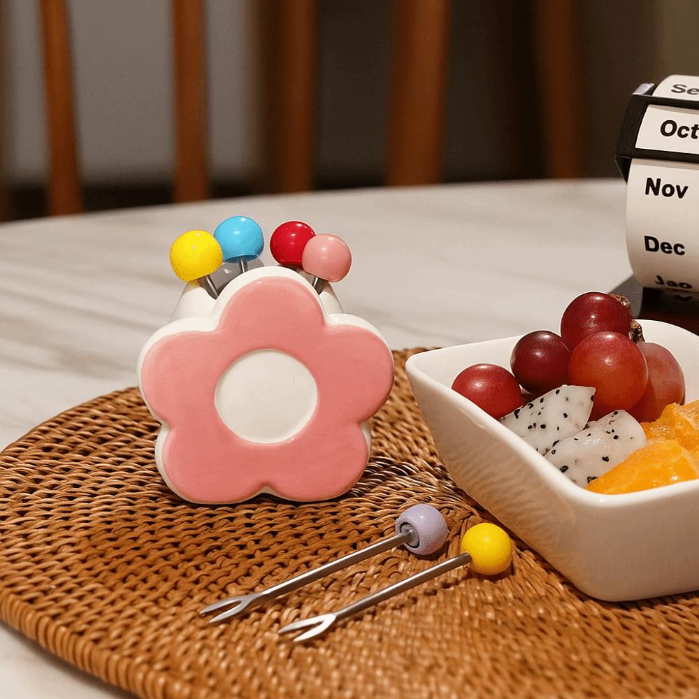 Многоразовые десертные вилки в форме цветка, набор разноцветных фруктовых вилок, украшения для стола