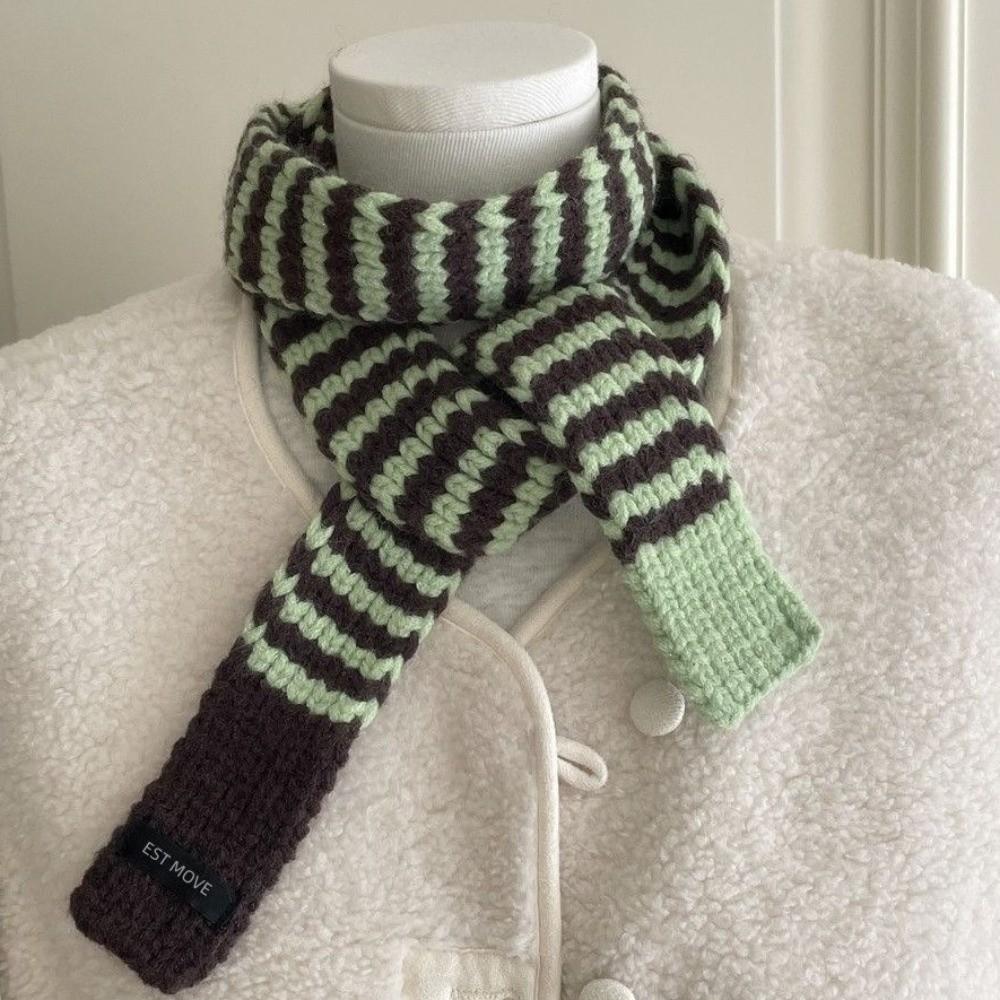 Neck Protection Winter Warm Scarf Striped Pattern Neck Scarf Vintage Knitted Long Scarf Winter