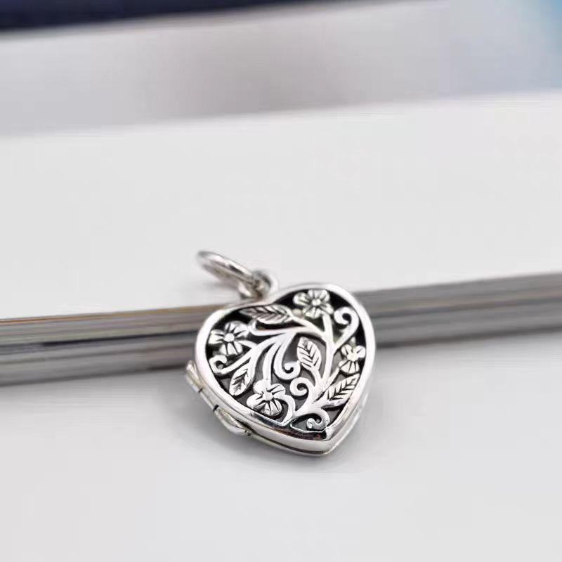 Серебро 925 пробы полый ветка дерева блеск сердцевидные ожерелья Можно открыть кулон ретро этнический стиль килевая цепь тонкие украшения