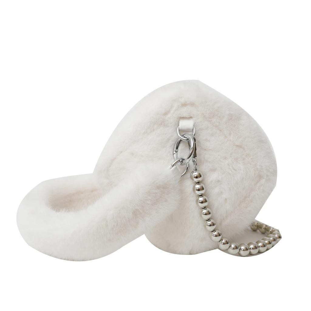 Маленькая плюшевая сумка через плечо, элегантная меховая сумка, минималистичная, с жемчужной цепочкой, красивая, универсальная сумка через плечо