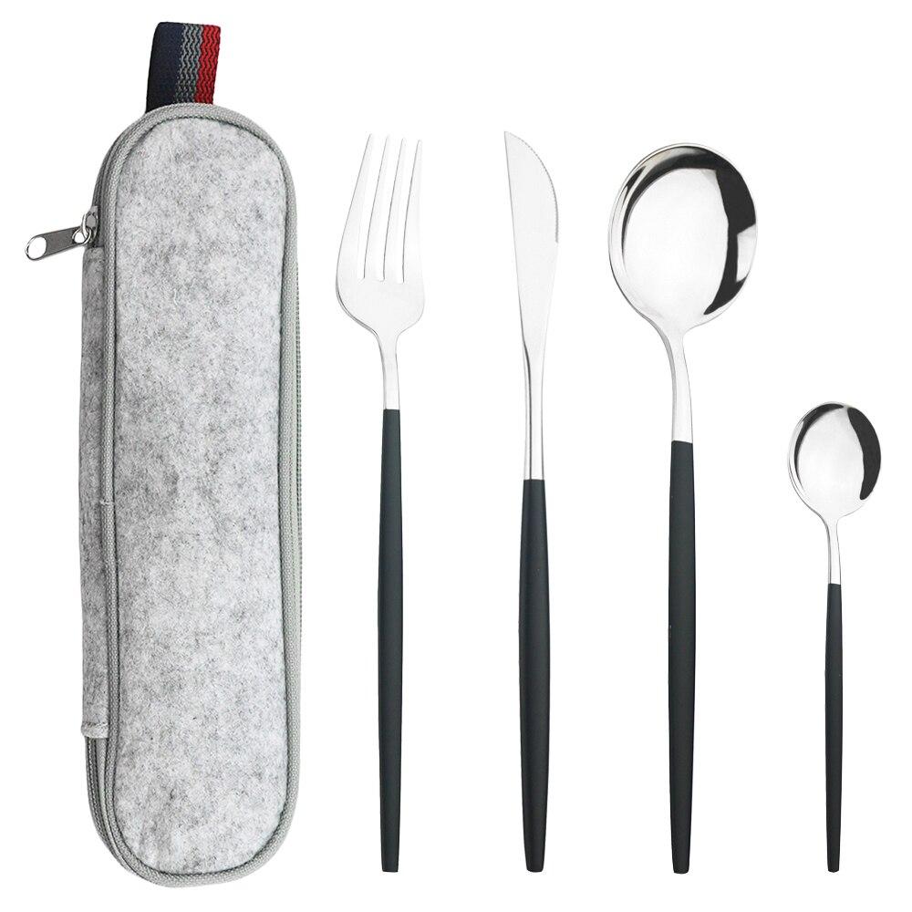 Мятно-зеленый, золотой набор столовой посуды, набор столовых приборов для кемпинга, нож, вилка, ложка с портативной серой сумкой, набор посуды из нержавеющей стали