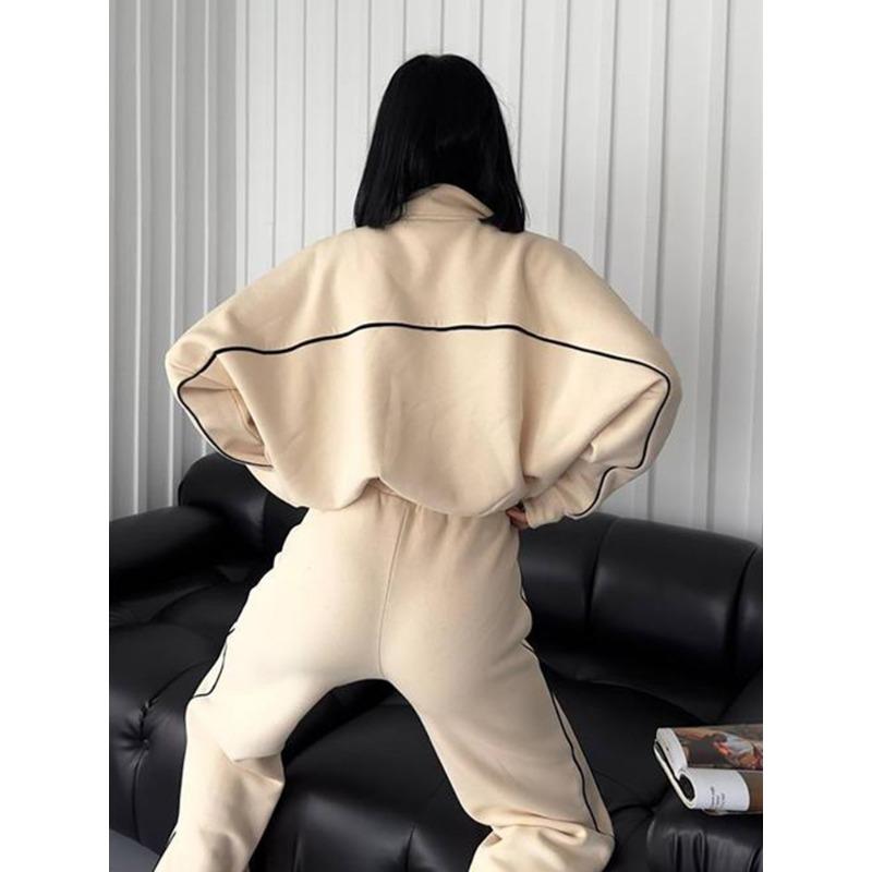 Новый повседневный костюм с длинными рукавами, полуводолазка, кардиган с капюшоном и полосатыми брюками, пуловер, спортивные штаны, комплект из двух предметов