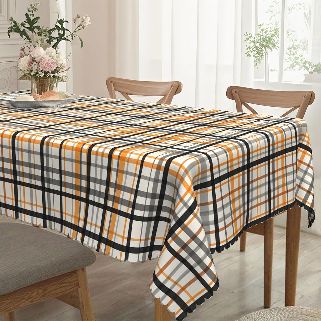 Orange And Black Plaid Waterproof And Oil-Proof Leave-In Tablecloth, Dining Table Coffee Table Tablecloth, Simple Dining Table Cloth
