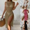 Women's Sexy Cutout Knit Slit Dress Beach Cover-Up