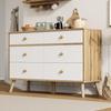 Chest of Drawers 6 Drawers, Modern Sideboard Multipurpose Cabinet Living Room Hallway, Bedroom Sliding Drawers, Wood Corner Chest of Drawers, Wood Color & White, 116cm