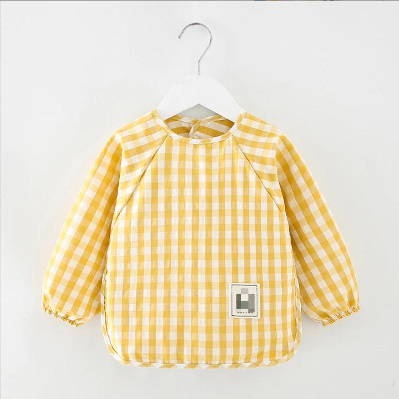 Летний детский пищевой комбинезон Водонепроницаемая одежда слюнявчики для мальчиков девочек Детская одежда Не требующий стирки фартук хлопковые клетчатые безрукавные слюнявчики