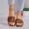Fashion European and American Plus Size Slippers 2024 Summer New Square Headed Leopard Print Versatile Flat Bottomed Beach Slippers