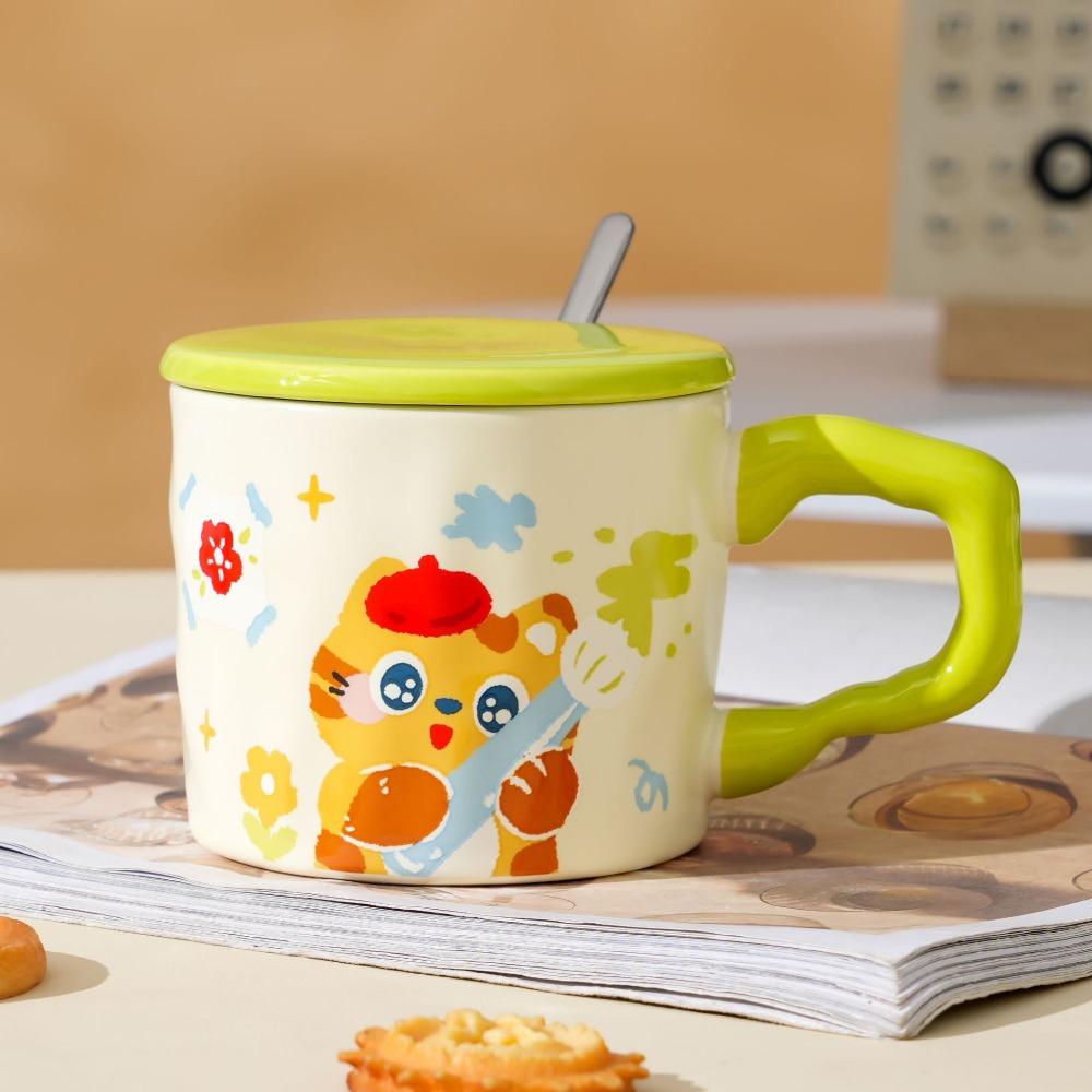 Couple with Cover Spoon Mug Cute Kitten Cartoon Large Capacity Set Souvenir Ceramic Cup Office Cup